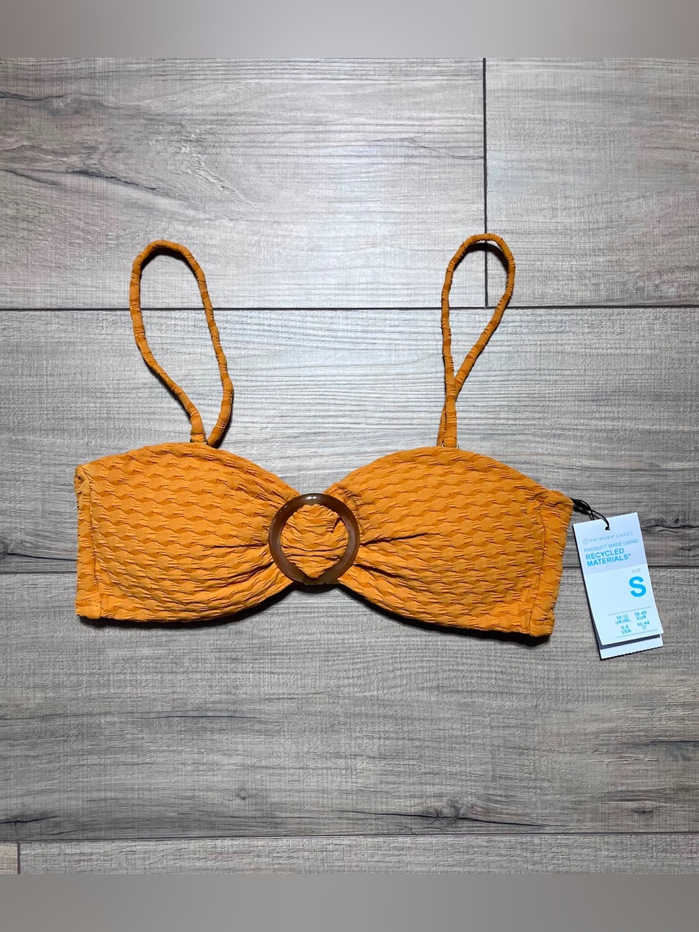Primark Cares Womens Textured Bikini Swim Top With Ring Detail S 6/8 Dark Yellow